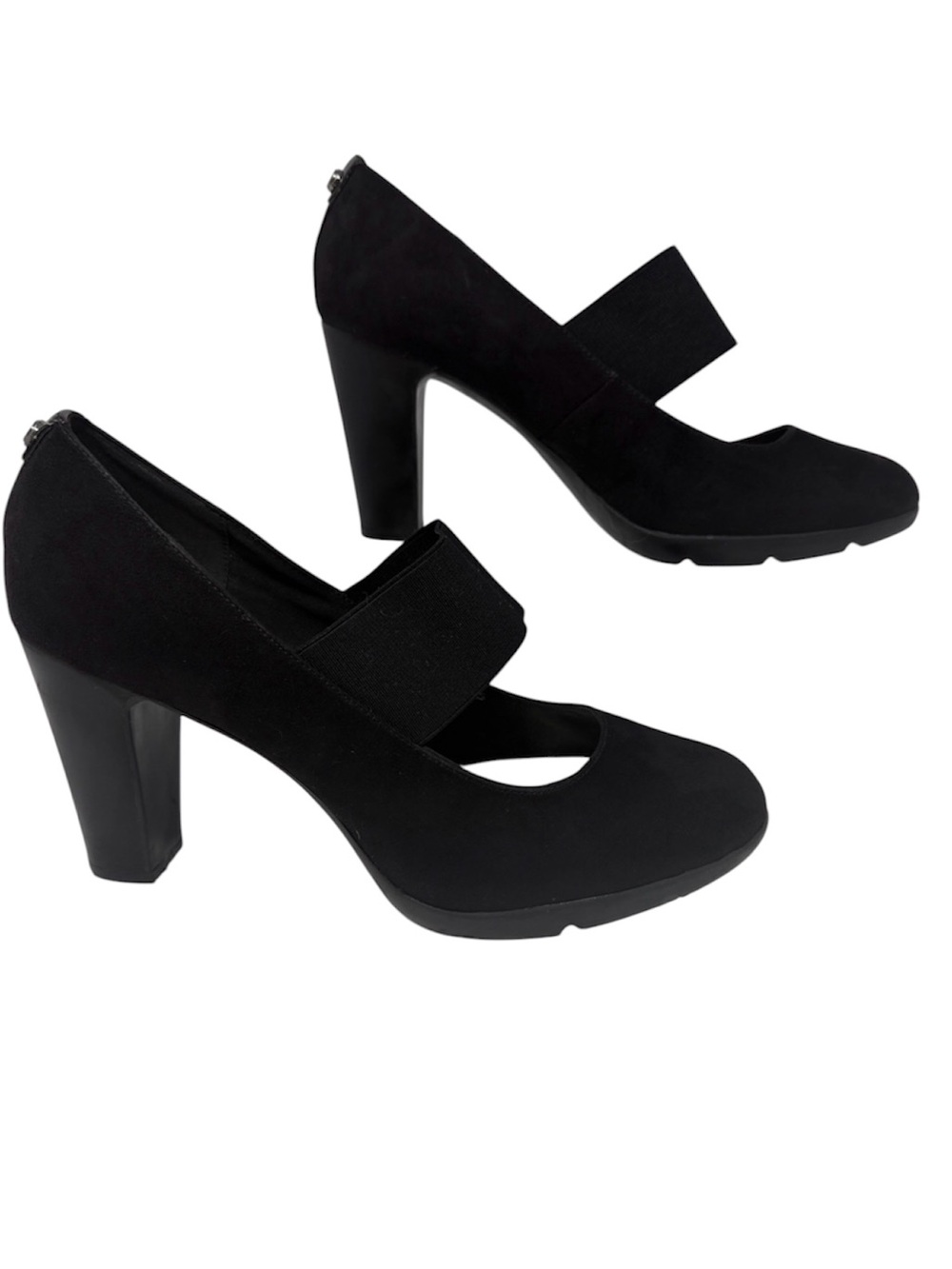 Anne Klein Sport Black Suede-Like  Mary Jane Block Heels Size 10M